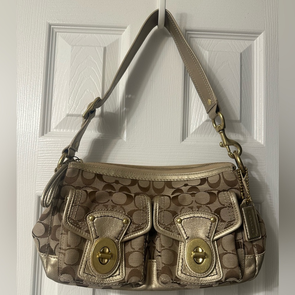 COACH Legacy 65th Anniversary Collection Turnlock Canvas/Leather Khaki/Gold Bag